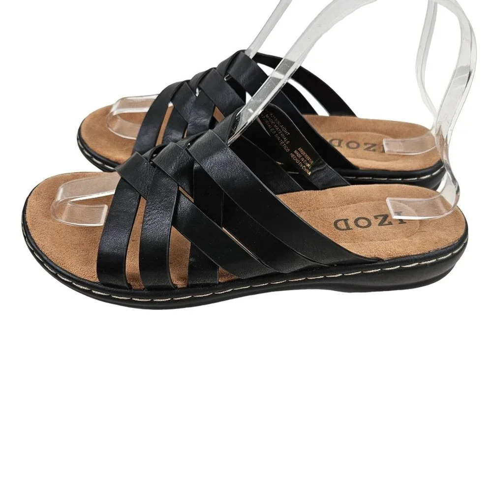 Izod Shoes Womens 6M Black Strappy Slip On Sandals Slaight Casual Comfort - Picture 4 of 10